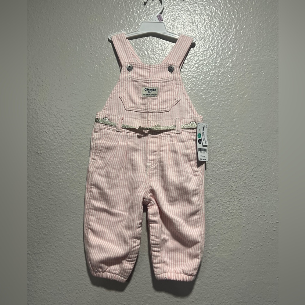 OshKosh B'gosh Light Pink Striped Overalls. NWT!